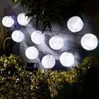 Kép 1/5 - Napelemes lampion fényfüzér (10 db fehér lampion, hidegfehér LED,  3,7 m)