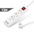 Kép 1/2 - Elosztó 3-as - 3 x 1,5 mm - 1,5 m - 2 x USB-vel - kapcsolós