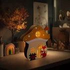 Kép 1/2 - Világító dekoráció - gomba ház rókával - 15 x 16 x 5 cm - fából