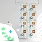 Kép 3/7 - Zuhanyfüggöny szett fürdőpamaccsal - 3 féle - kék, zöld mintás - 180 x 180 cm