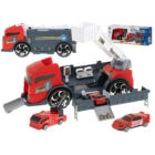 Kép 1/13 - 2 az 1-ben kihajtható teherautó 2 tűzoltó autóval (piros)