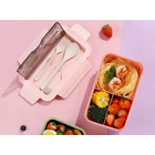 Kép 2/6 - 2 rekeszes ételhordó gyerekeknek evőeszközökkel, rózsaszín