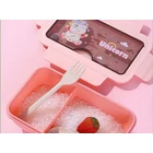 Kép 4/6 - 2 rekeszes ételhordó gyerekeknek evőeszközökkel, rózsaszín