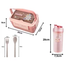 Kép 2/9 - Étkeződoboz vizespalackkal és evőeszközökkel gyerekeknek, rózsaszín