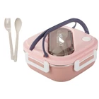 Kép 10/10 - Ételszállító doboz 3 rekesszel, evőeszközökkel, rózsaszín