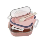 Kép 2/10 - Ételszállító doboz 3 rekesszel, evőeszközökkel, rózsaszín