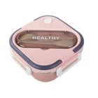 Kép 7/10 - Ételszállító doboz 3 rekesszel, evőeszközökkel, rózsaszín