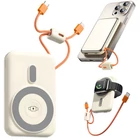 Kép 1/9 - Powerbank vezeték nélküli töltéssel, USB-C és Lightning kábellel, 10000 mAh, krém