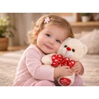 Kép 13/13 - Plüss medve szívekkel, krém színű