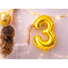 Kép 7/8 - 3-as számú fólia lufi születésnapra, aranysárga, 40 x 70 cm