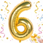 Kép 1/8 - 6-os számú fólia lufi születésnapra, aranysárga, 43 x 68 cm