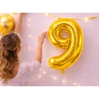 Kép 7/8 - 9-es számú fólia lufi születésnapra, aranysárga, 42 x 60 cm