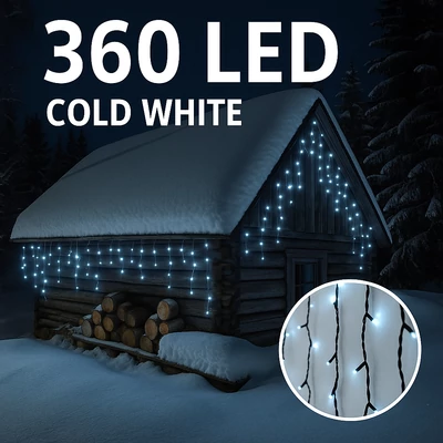 360 LED-es jégcsap fényfüggöny kültéri - Hidegfehér