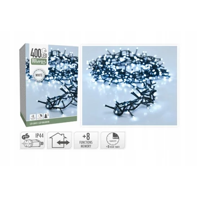 400 LED-es, 8 méteres kültéri/beltéri fényfüzér időzítővel, hidegfehér