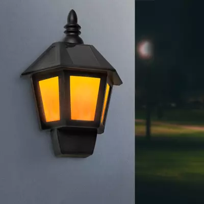 2 az 1-ben szolár fali lámpa, lánghatással, hidegfehér LED-del (28 x 19,5 x 9,6 cm)