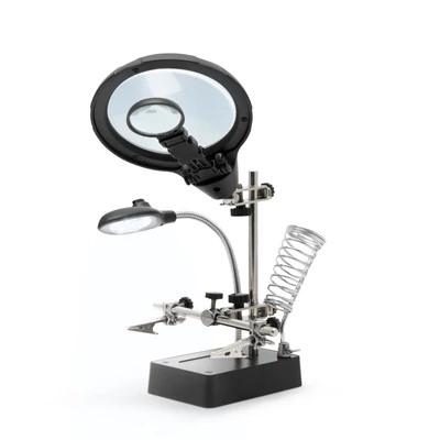 Paneltartó nagyítóval és krokodilcsipeszekkel, akár 10x nagyítás