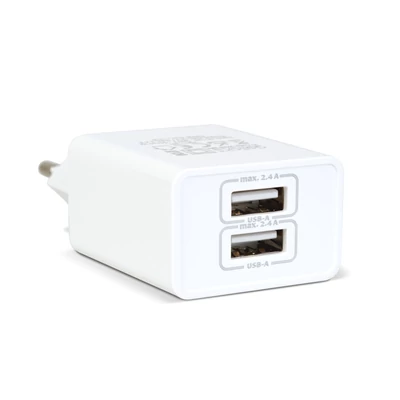 USB Hálózati adapter (2xUSB, fehér)