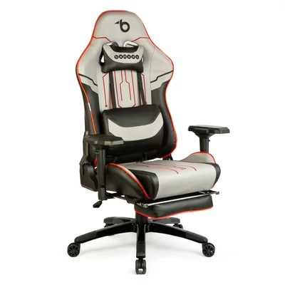 Gamer szék párnával (szürle/fekete/piros, 84 x 52 / 48 x 50 cm)