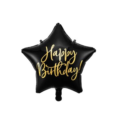 "Boldog születésnapot" fólia léggömb - fekete csillag