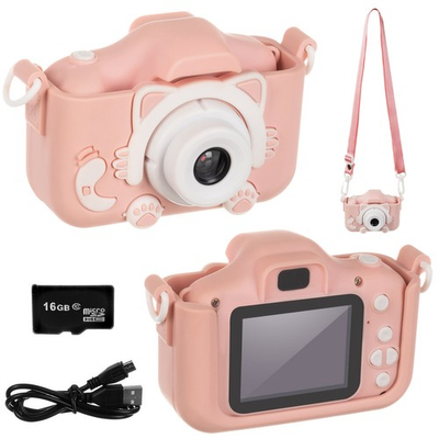 Gyermek fényképezőgép HD képernyővel (1080P) rózsaszín