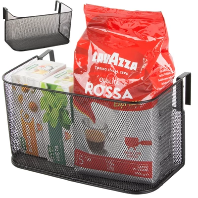 Akasztókonzolos fémrácsos gyűjtőkosár, fekete