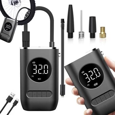 Akkumulátoros kompresszor LCD kijelzővel, USB-töltéssel, 10 bar