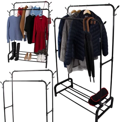 Két rudas álló ruhaállvány cipőtartóval, fekete