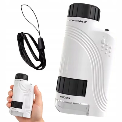 Kompakt optikai mikroszkóp 120x nagyítással, LED-világítással