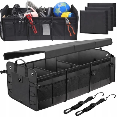 Autós csomagtartó szervező állítható rekeszekkel, összehajtható, 73 x 32 cm
