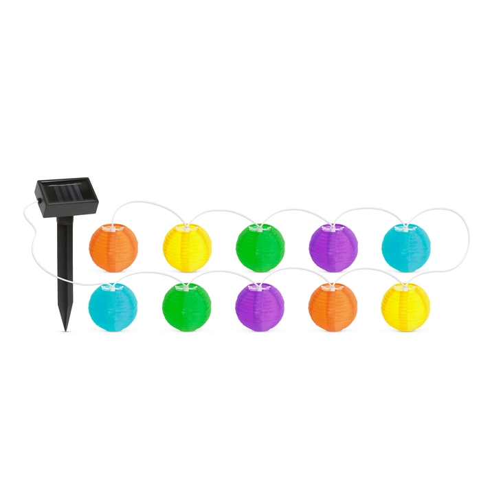 Napelemes lampion fényfüzér (10 db színes lampion, hidegfehér LED, 3,7 m)