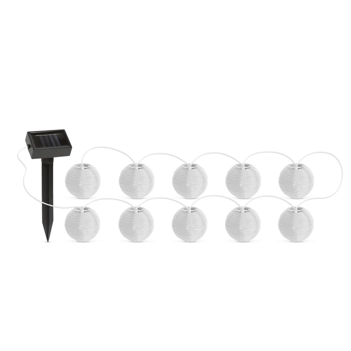 Napelemes lampion fényfüzér (10 db fehér lampion, hidegfehér LED,  3,7 m)