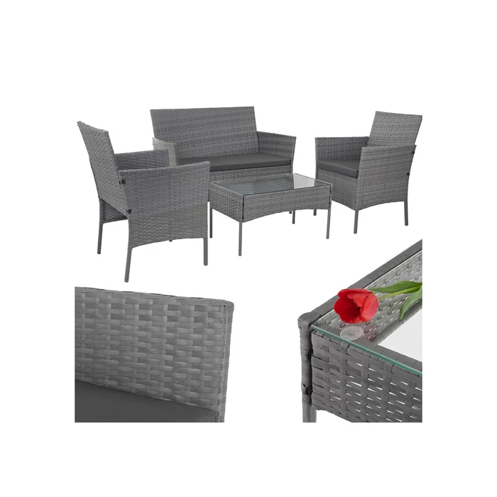 Rattan kerti bútor szett - sötétszürke