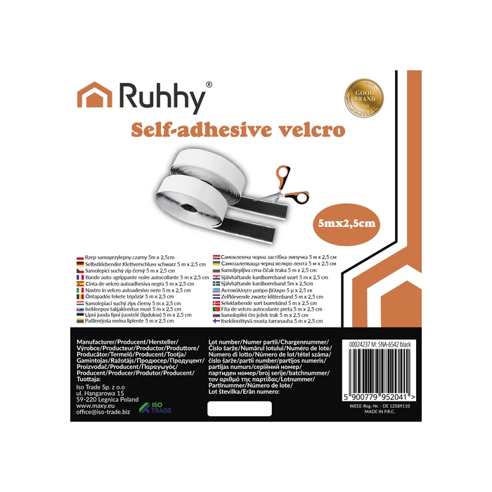Öntapadó tépőzár szalag 5mx2,5cm fekete