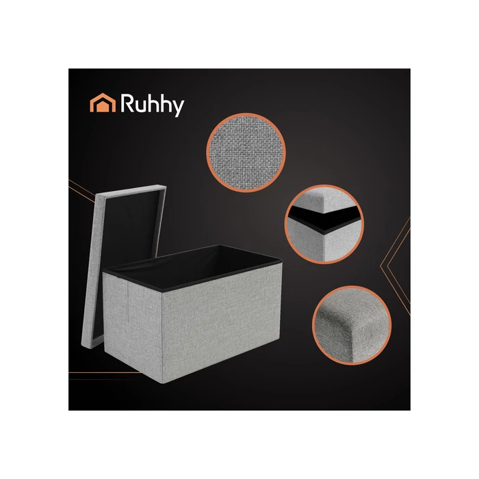 Puff tárolóval - szürke, 60x30x30cm