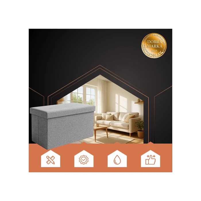 Puff tárolóval - szürke, 60x30x30cm