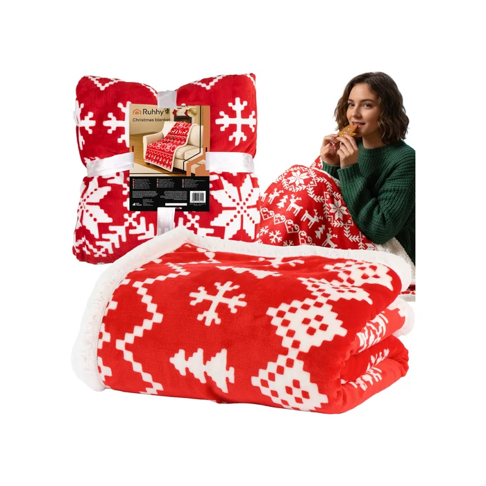 RUHHY Kétszínű Karácsonyi Pléd – 130×170 cm, Puha és Meleg Takaró