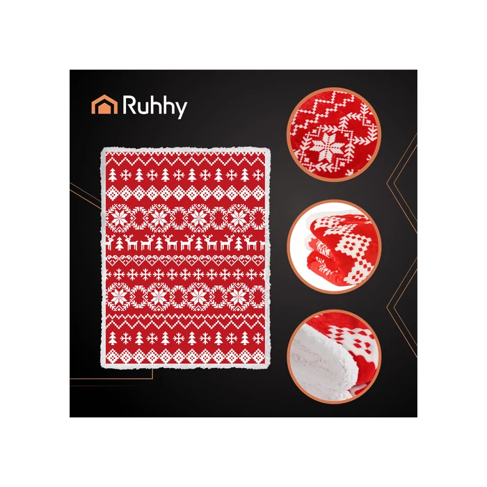 RUHHY Kétszínű Karácsonyi Pléd – 130×170 cm, Puha és Meleg Takaró