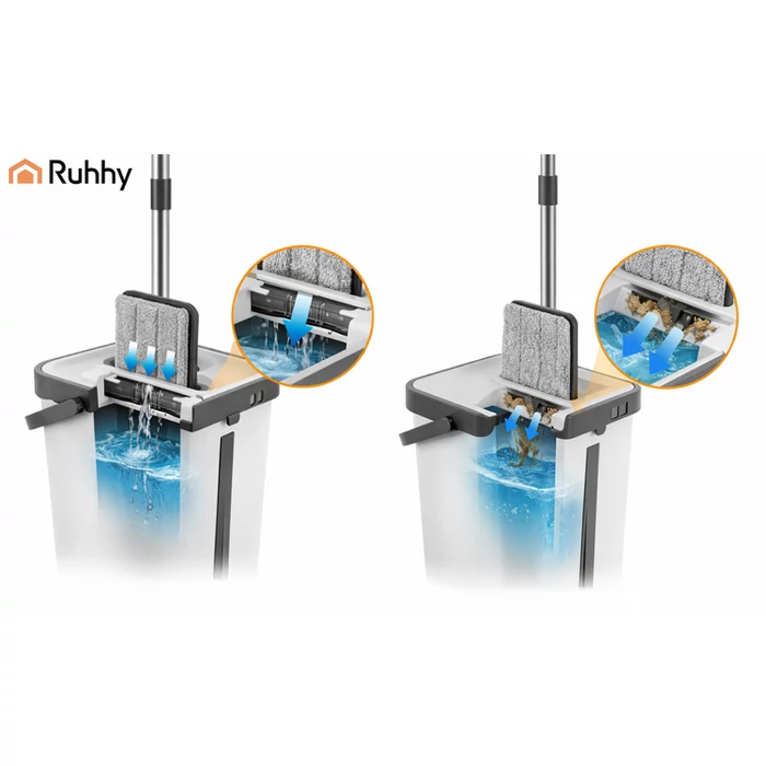 Kétkamrás felmosó szett 11 L vödörrel és mopfejekkel