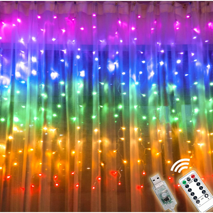 LED fényfüggöny távirányítóval-színes