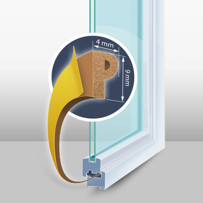 Öntapadós ajtó- ablakszigetelő (P profil, 6 m, barna, 9 mm)