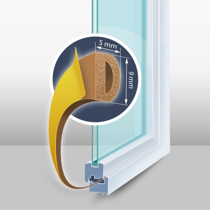Öntapadós ajtó- ablakszigetelő (D profil, 6 m, barna 9 mm)