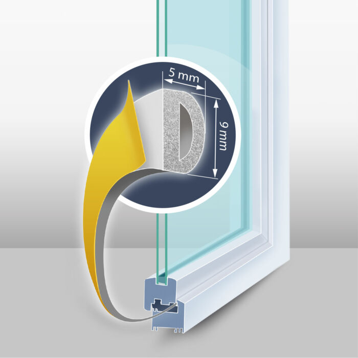 Öntapadós ajtó- ablakszigetelő (D profil, 6 m, fehér 9 mm)