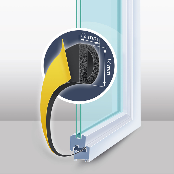 Öntapadós ajtó- ablakszigetelő (D profil, 40 m, fekete 12 mm)