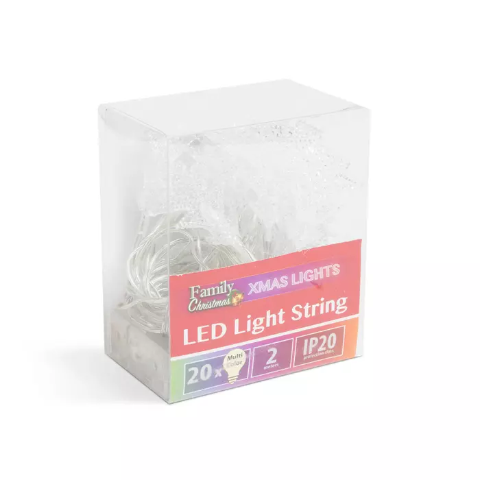 LED fényfüzér, színes fenyőfa (20 LED, 2,3 méter, 3 x AA)