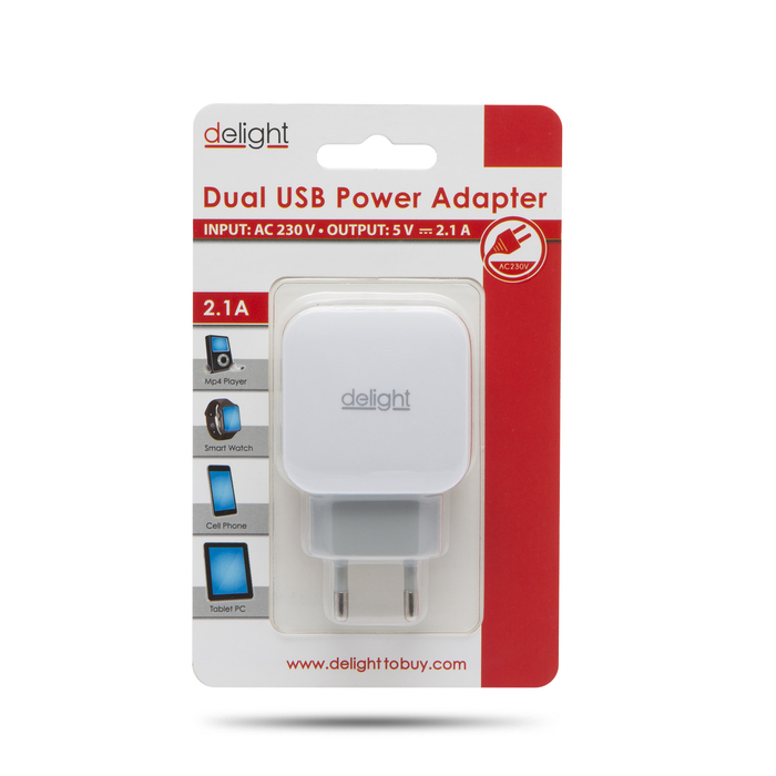 USB Hálózati adapter (2xUSB, fehér)