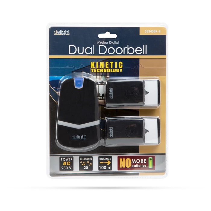 Digitális elem- és vezeték nélküli csengő (fekete, Kinetic, dupla kültéri egységgel)