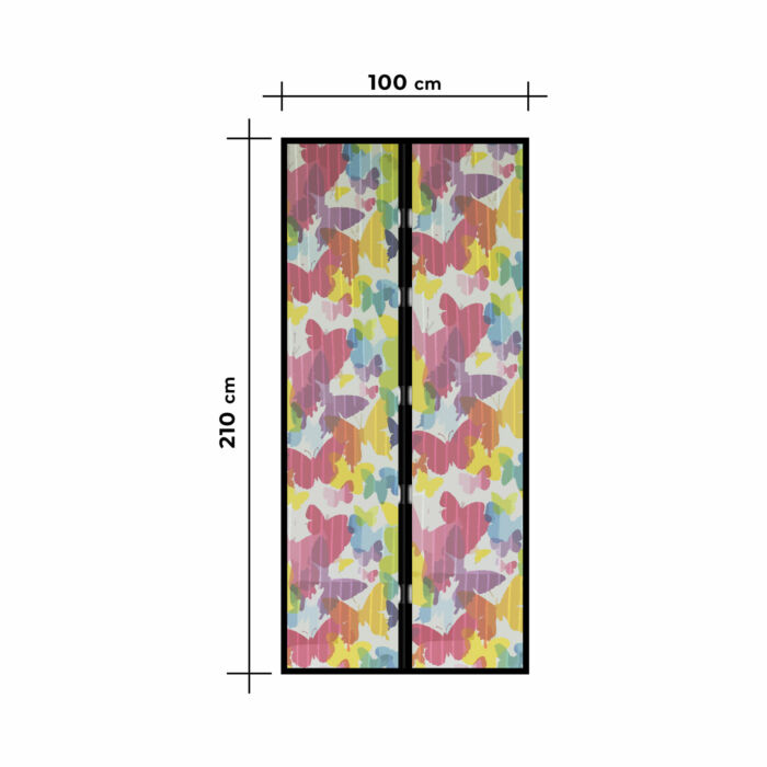 Mágneses szúnyogháló függöny ajtóra (100 x 210 cm, színes pillangós)