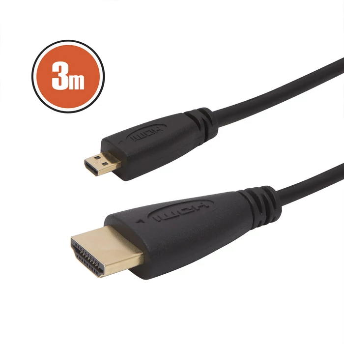 Micro HDMI kábel, 3 m, aranyozott csatlakozóval