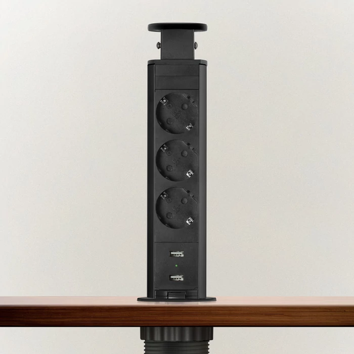 Rejtett elosztó, 3-as + 2 x USB - matt fekete