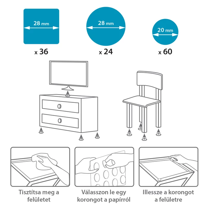 Öntapadós filcpárna, 120 db / csomag